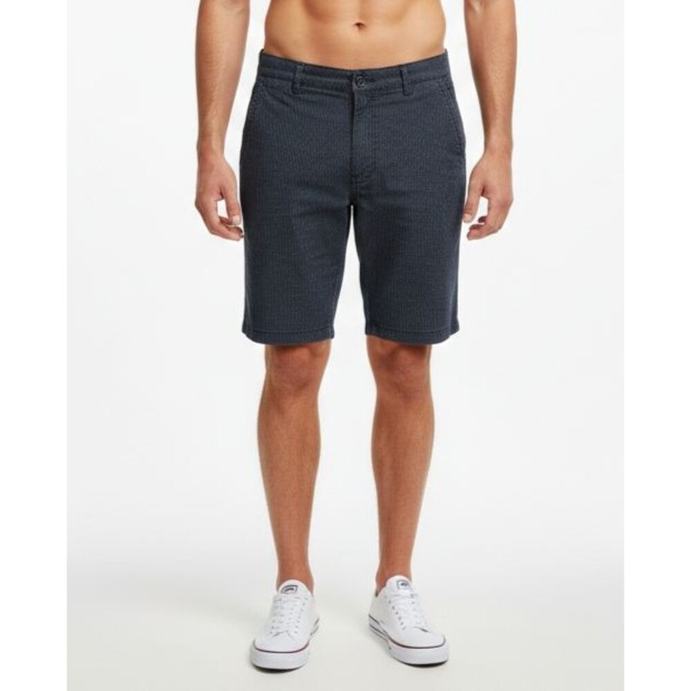 Adam Levine Mens 100% Cotton Chino Shorts Size 32 Navy Blue Checked Summer EUC